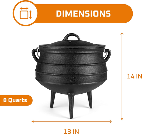 Calderone in ghisa pre-stagionato 8 quarti - Potjie Pot africano con coperchio - 3 gambe - Foto 3 di 7