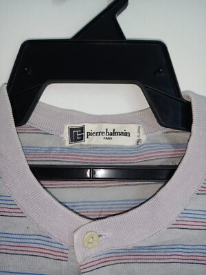 Vintage Pierre Balmain Paris Stripe Tshirt Single Pocket Classic 