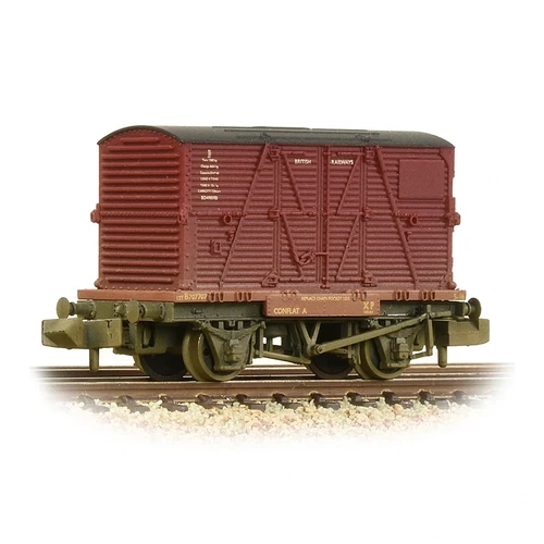 Graham Farish 377-328C N Gauge Conflat BR Bauxite (E) Crimson BD Container [W,WL