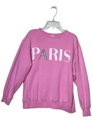 Zara Girls Collection Sweatshirt Size 13/14 Barbie Pink Paris Crew Neck Bling - Picture 5 of 8