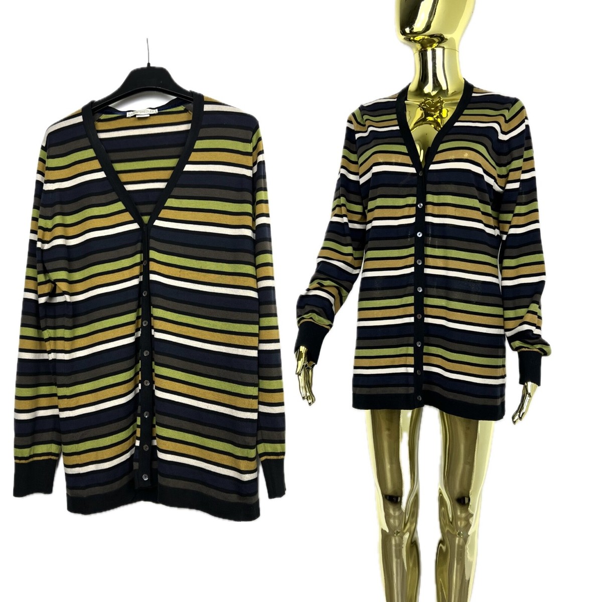 John Smedley Sea Island Striped Cardigan V-Neck Cotton