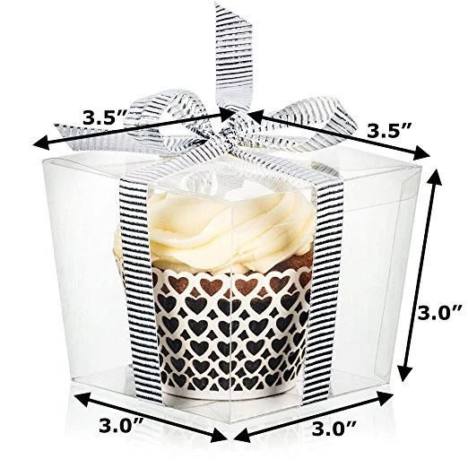 Caja transparente de grado alimenticio PET cajas de regalos de fiesta cubos preplegados 25 unidades 3x3,5x3 pulgadas Foto 3 de 4