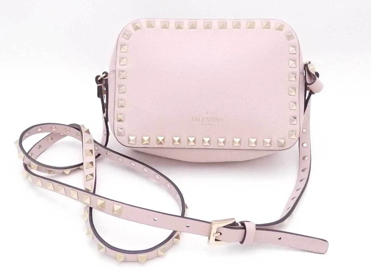 Auth VALENTINO Rockstud Crossbody Shoulder Bag Light Pink/Gold Leather -  e54054