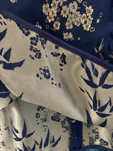 Marineblau & Gold Seide asiatisch Kimono Stil Knoten Knopf Ärmel M Zierlich Etuikleid - Bild 5 von 13