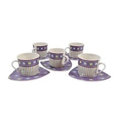 Dema Designs Modern Purple Geometric Expresso & Triangle Saucers Set Set Of 5