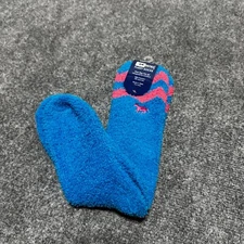 NEW Intec Fuzzy Socks Womens One Size Blue Pink Striped Embroidered Horse