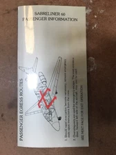 Sabreliner 60 Passenger Information / Safety Breifing Card