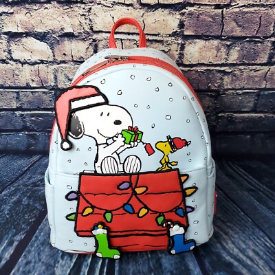 Snoopy & Woodstock Christmas Light Up Backpack Official Peanuts Holiday Bag Gift Loungefly Peanuts Snoopy & Woodstock Glow In Dark Mini  main image 4