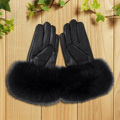 Women's Artificial fur Leather Gloves Artificial fur Cuffs Mittens Winter Warmnh