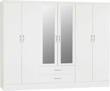 Neptune 6 Door 2 Drawers Mirrored Wardrobe - White gloss BELFAST COLLECTION ONLY
