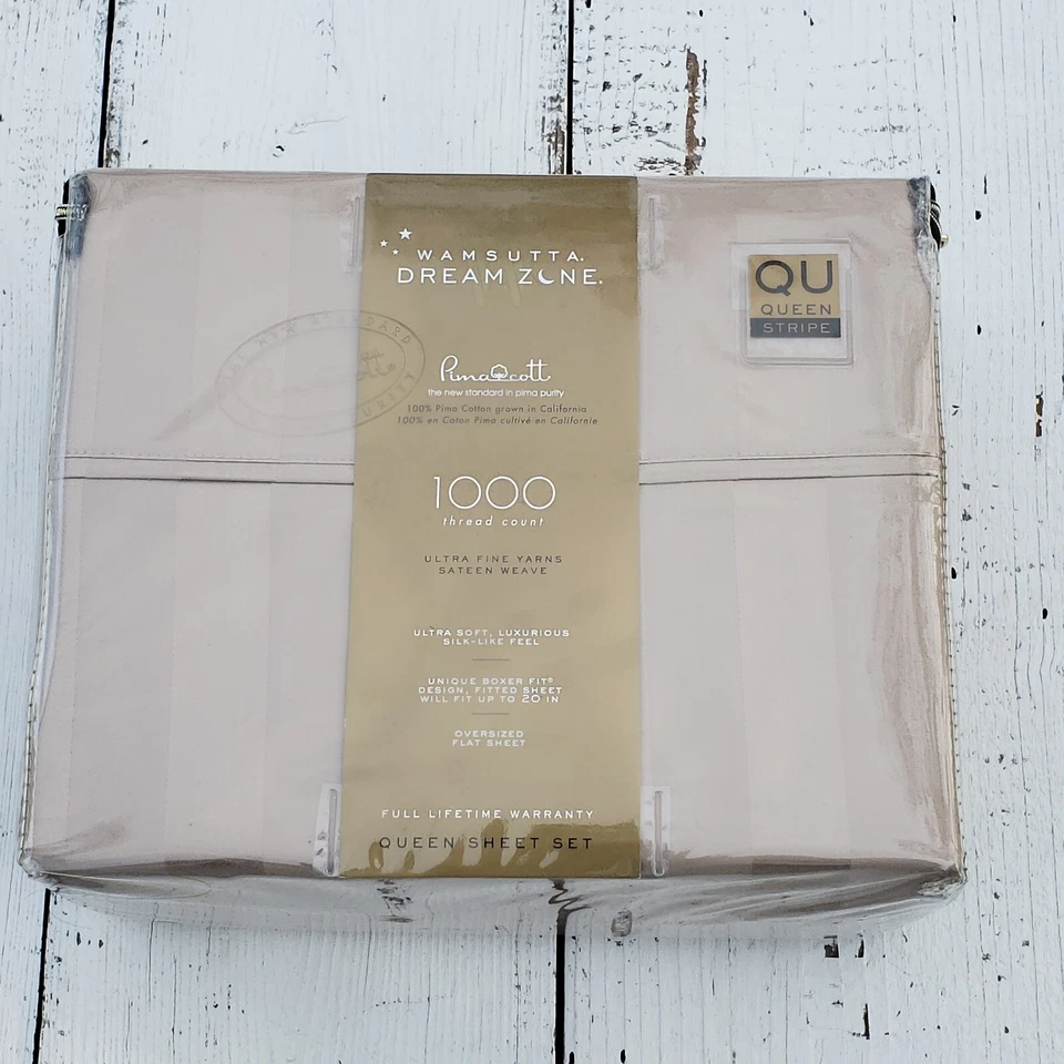 DISCONTINUED WAMSUTTA Dream Zone 1000 TC PimaCott QUEEN Sheet Set Stripe Taupe
