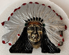 Vintage Indian Chief 1976 Great American Buckle Co. 351 Hand Painted Brass