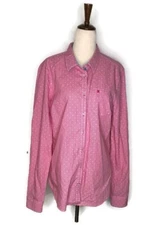 GAASTRA Womens Button Up 100% Cotton Shirt Red Micro Dot Lapstrake Vtg XL