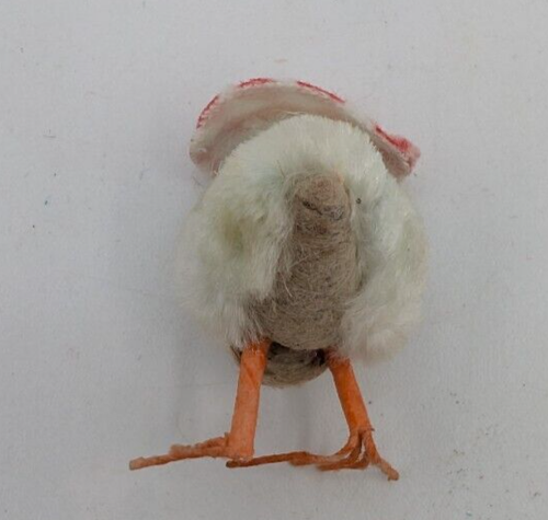 Antiker Vogel aus Chenille & gesponnener Baumwolle mit konischem Hut Ostern Japan süß - Bild 4 von 8