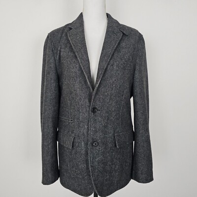 DKNY Blazer Mens 40R Black Wool Single Breasted Wool Reverse