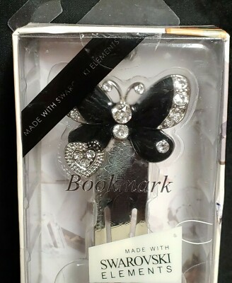 Argento SC Butterfly Bookmark Made With Swarovski Elements Silver Tone and Black