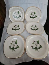 American Limoges 6 7" Bread Plates Glamour Trillium 22K Gold Trim USA Vintage