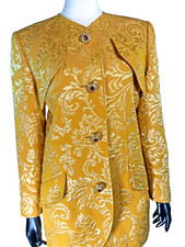 Valentino Boutique Gold Damask Jacket Skirt Size 12