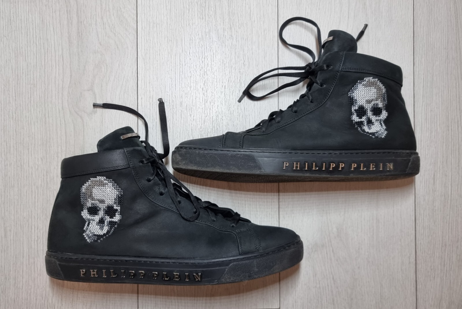 Philipp Plein logo/scull men's black leather sneakers/trainers