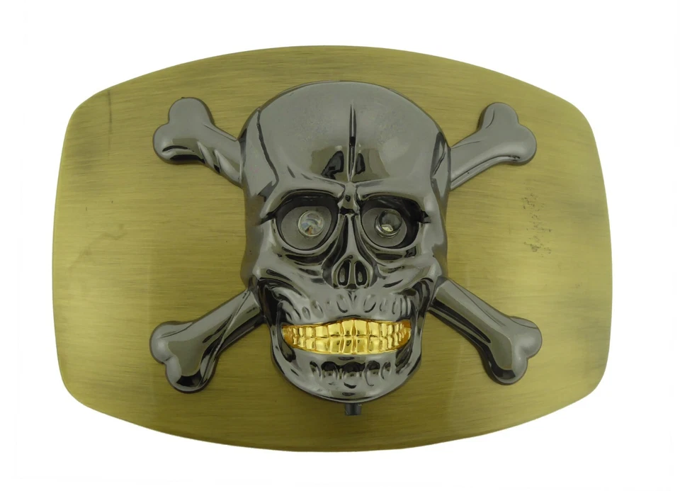 Hebilla de cinturón calavera vintage huesos cruzados plata metal moda gótico Estados Unidos tatuaje para hombre Foto 3 de 4