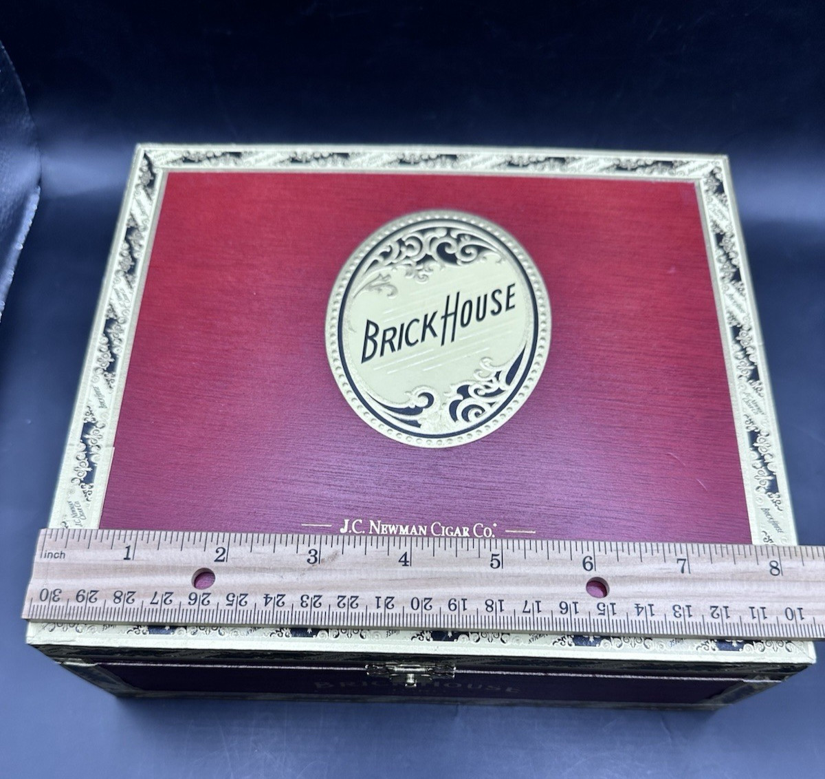 Brick House Toro Cigar Wood Box Gold Latch Empty J C Newman Cigar Co Red Gold