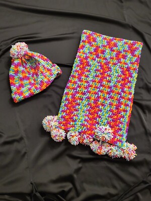 New Handmade Adult Multi-colored Crochet Hat and Scarf Set  display picture 3