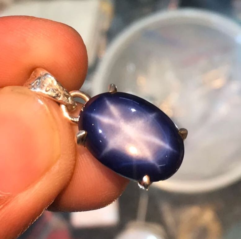 Colgante de piedras preciosas de zafiro estrella azul natural compromiso 925 ...