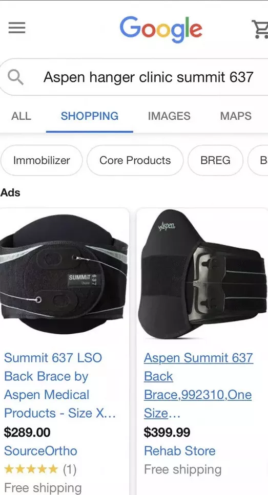 Aspen Summit 637 Back Brace Adjustable size. 399 retail rehab