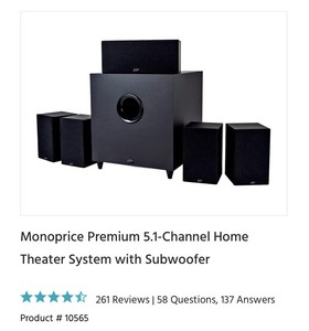 monoprice premium 5.1 channel home theater system with subwoofer