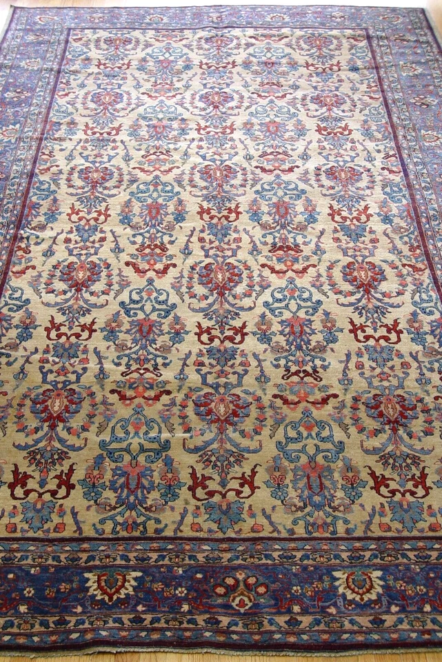 Phenomenal Antique Saroukk Floral Gold Hand Knotted Wool Oriental Rug 7'x 11'7" Foto 3 de 4