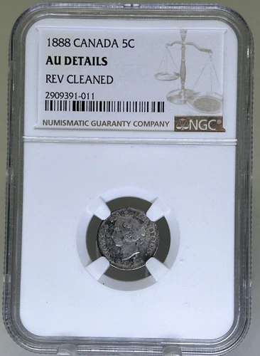 1888 Canadian 5c Five Cent NGC AU Details Rev Cleaned