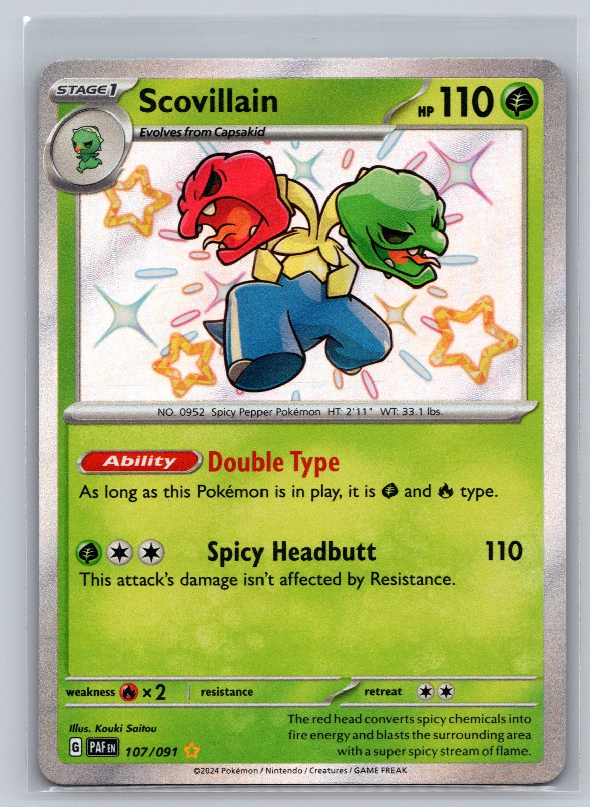 Pokemon Scovillain Holofoil 107/091 Shiny Rare SV: Paldean Fates Near Mint