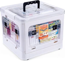 18QT Clear Medical Storage Box with Handles, Wheels & Removable Tray