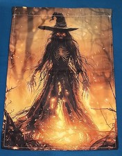 NEW Halloween Garden Flag 12"x18" Burning Witch Skeleton Double Sided