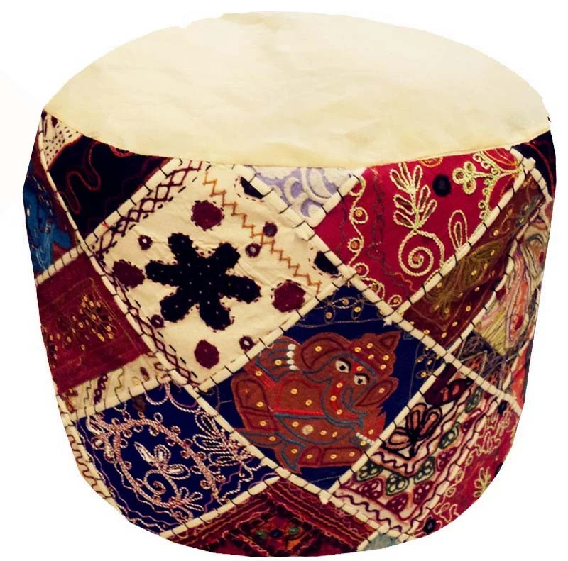 24" VINTAGE FOLK OTTOMAN POUFFE FOOTSTOOL FURNITURE CHAIR PILLOW BENCH COVER - Image 4 of 4