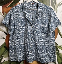 Anthropologie Pilcro Printed Voile Surf Button Front Shirt in Blue Ikat Large