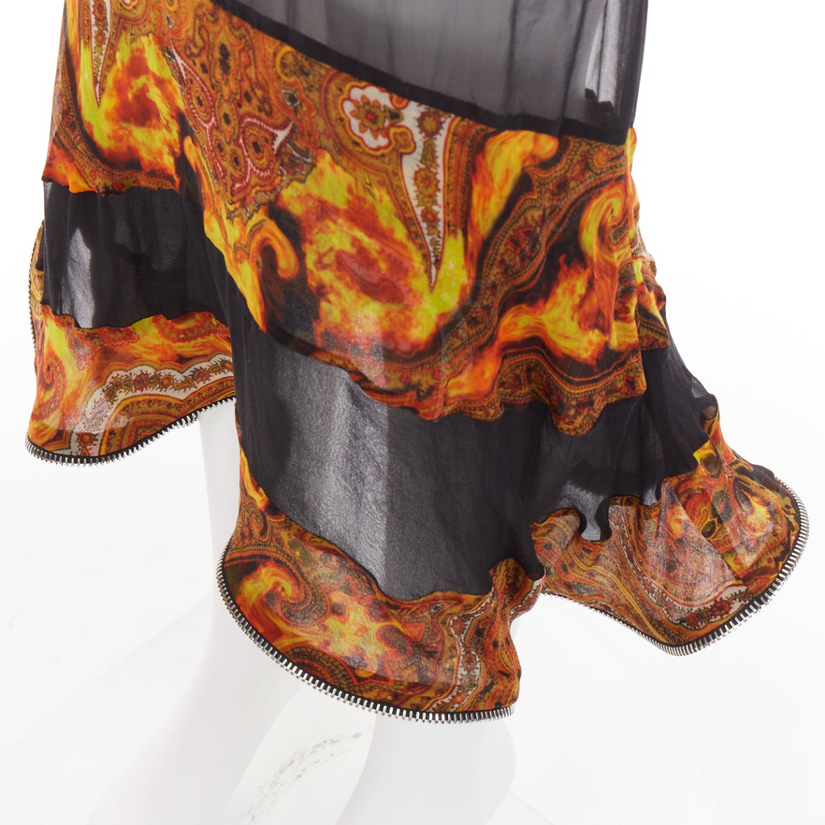 rare GIVENCHY Tisci black mulberry silk sheer baroque flame zipper skirt thumbnail 2