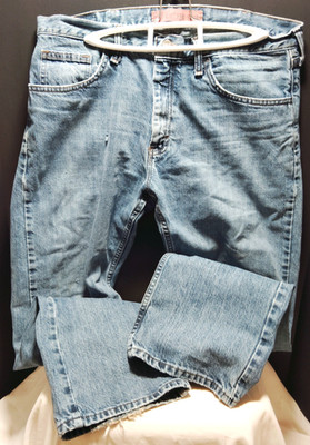 Lee Vintage Slim Men's Blue Denim Jeans Size 34x30 Worn Patch Light Wash