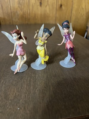 Lot of Disney Tinkerbell Pixie Hollow Fairies PVC Cake Topper Figures Stands Toy