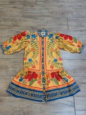 FARM Rio Vibrant Floral Graphic Drop Waist Shirt Dress Puff Sleeve Womens XS