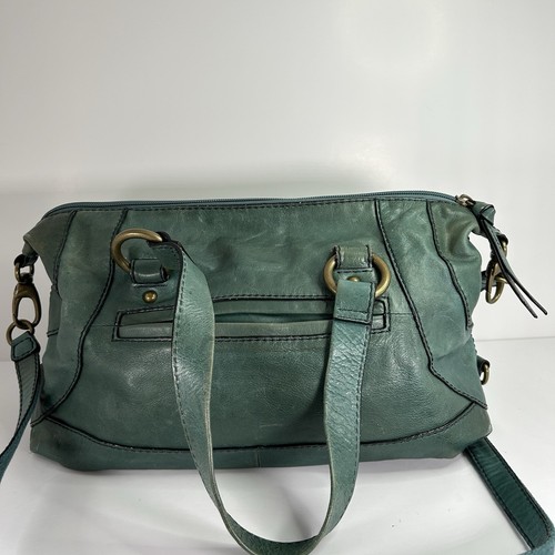 Fossil Vtg Green Leather Satchel Top Handles Shoulder Strap Crossbody Bag - Picture 4 of 12