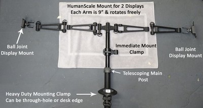 Humanscale M7 Two Display Adjustable Monitor Arm & Multiple Accessories