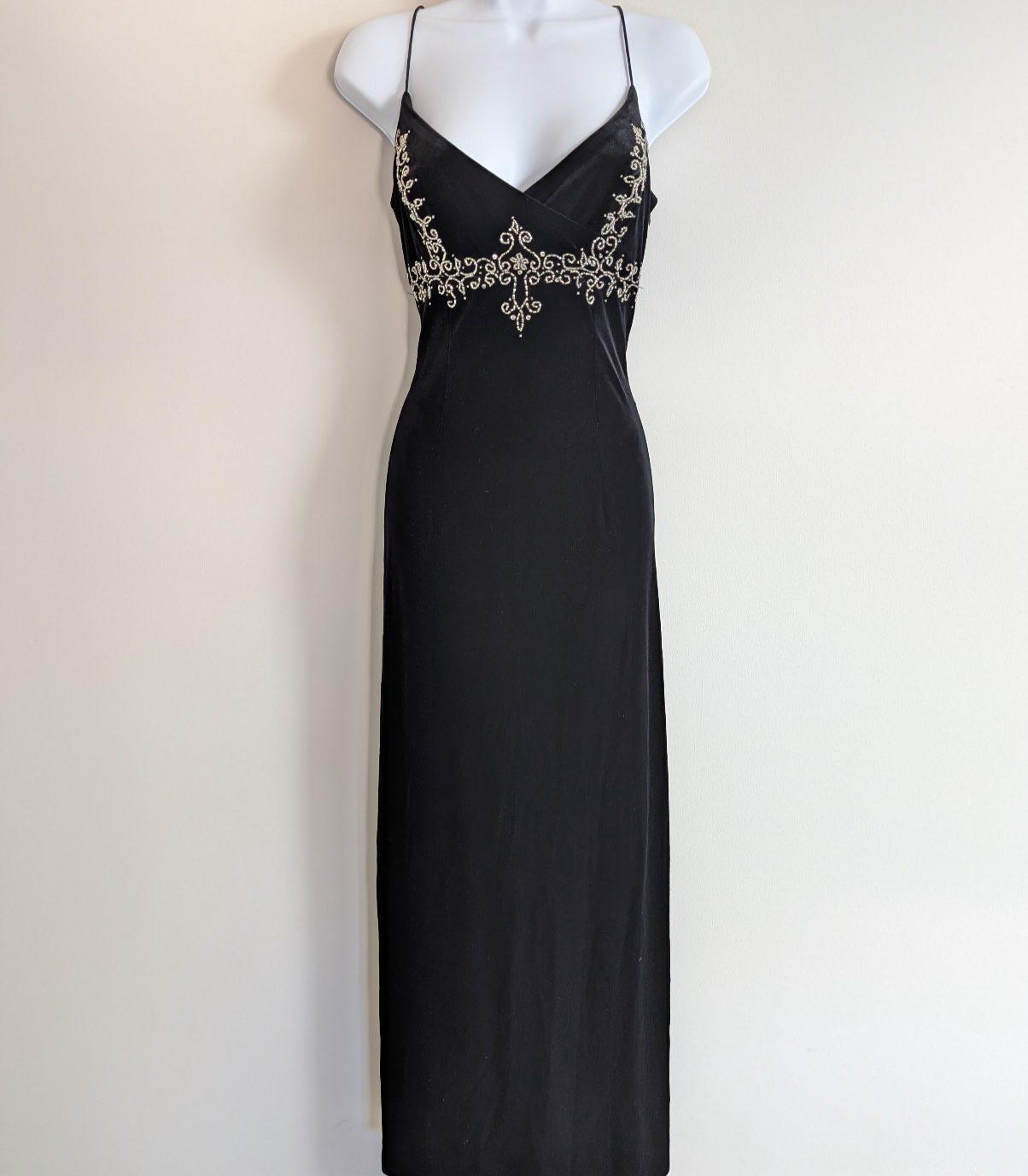 Vintage DJ Nites Maxi Dress Womens 7/8 Velvet Formal Whimsigoth Beaded 90s Prom