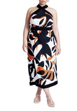 ELOQUII Women's Plus Size Halter Neck Printed Maxi Dress - 18, Oversized Tiger F