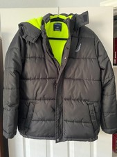 Nautica Jacket Boy's Black Hooded Puffer w/Flourescent Lining - Size 14/16