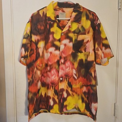 Massive Luxary Floral NYC Men Shirt Button Up Size Large Red Orange Yellow