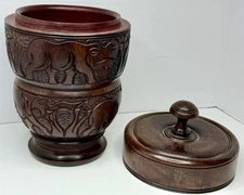 Vintage Hand Carved Wood Ornate Lidded Container XL 9.5lb 14” Decorative Storage