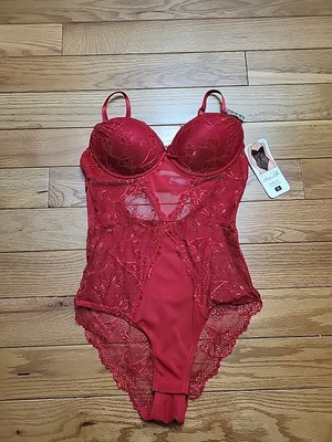 Rene Rofe Women Sleepwear Medium Red Bodysuit Push Up Lace Underwire NWT