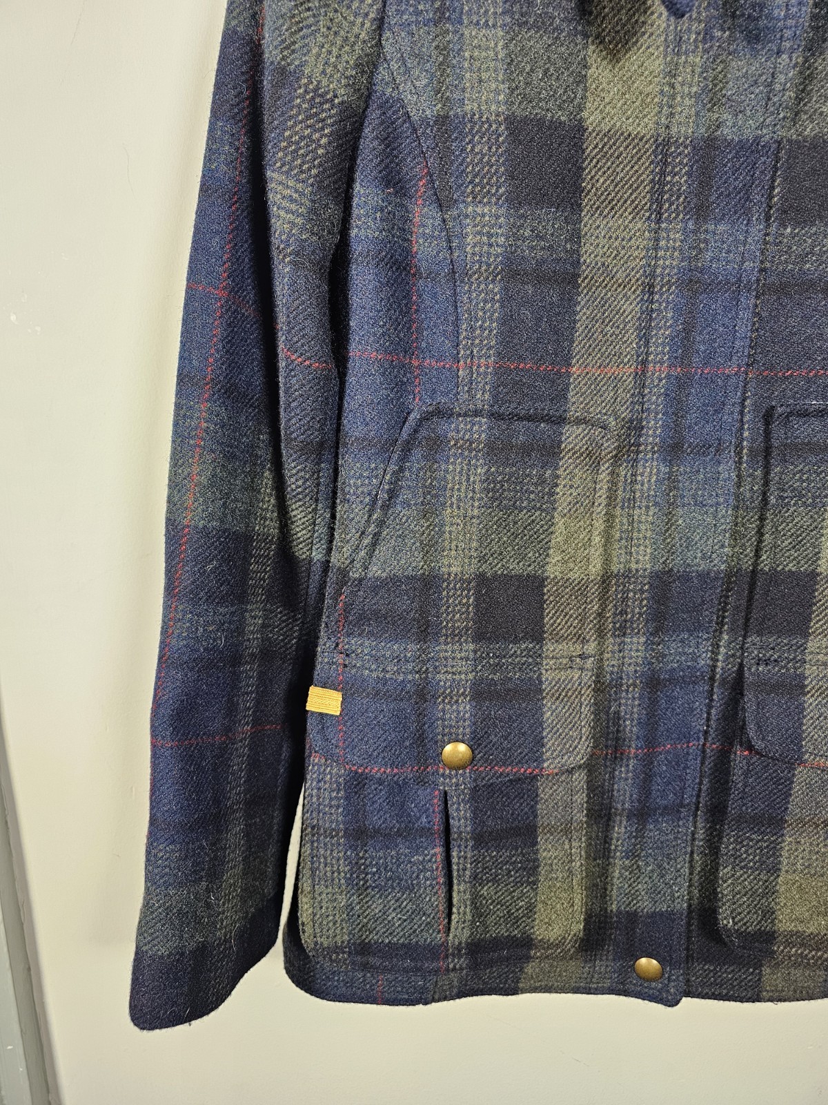 Joules Tweed Field Coat Women's UK 10 Blue & Green Tartan Check Jacket Wool