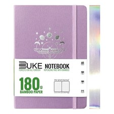 BUKE Dot Grid Notebook Dotted Journal,180Gsm Bamboo White Paper, 5 A5, purple